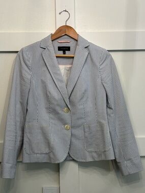 Talbots Blue & White Striped Cotton Blazer
